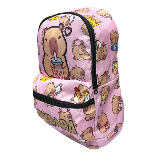 Mochila Capibara Rosada Grande Cómoda Escuela Viajes - Imagen 2