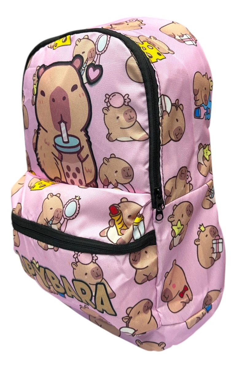 Mochila Capibara Rosada Grande Cómoda Escuela Viajes - Imagen 2
