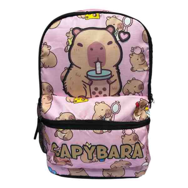 Mochila Capibara Rosada Grande Cómoda Escuela Viajes