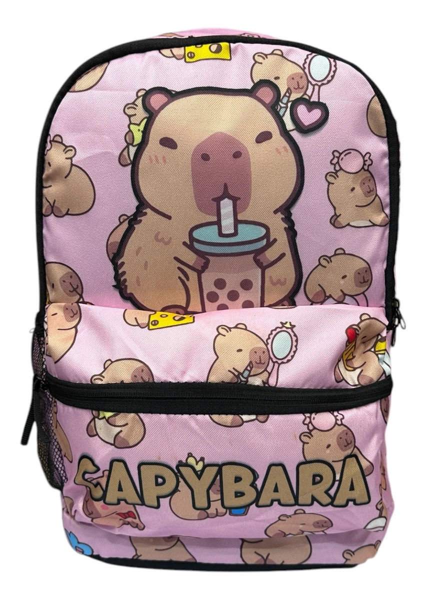 Mochila Capibara Rosada Grande Cómoda Escuela Viajes