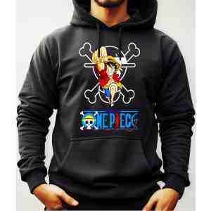 Buzo Canguro Con Capucha Anime Luffy Saltando One Piece