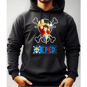 Buzo Canguro Con Capucha Anime Luffy Saltando One Piece