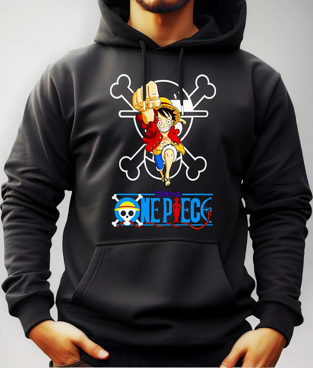 Buzo Canguro Con Capucha Anime Luffy Saltando One Piece