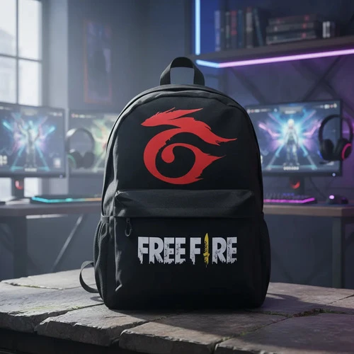 Mochila Escolar Grande Y Resistente Free Fire Negro - Imagen 2
