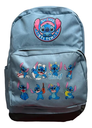 Mochila Escolar Grande Stitch Celeste