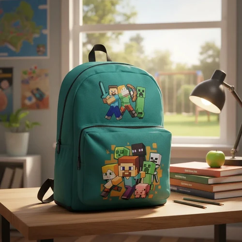 Mochila Escolar Grande Y Resistente Minecraft Unico - Imagen 2
