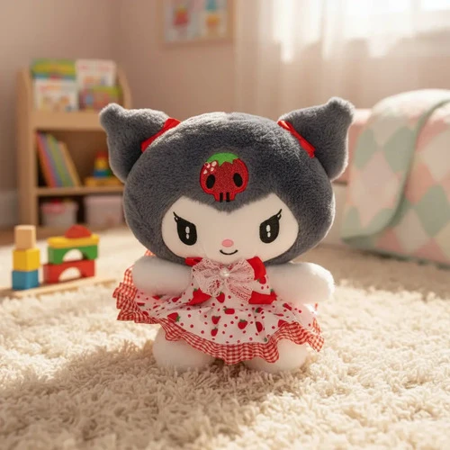 Peluche Mediano Sanrio Kuromi Vestido Fresas 20cm Negro - Imagen 2