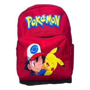 Mochila Escolar Mundo Geek Pokemon Ash Pikachu Rojo