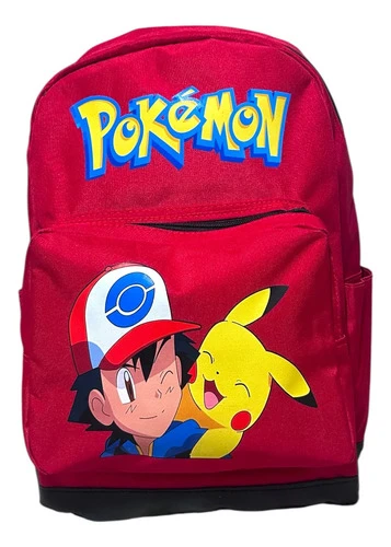Mochila Escolar Mundo Geek Pokemon Ash Pikachu Rojo