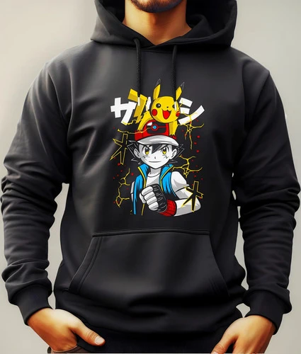 Buzo Canguro Anime Con Capucha Ash Y Pikachu Mundogeek