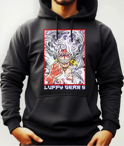 Buzo Canguro Con Capucha Anime Luffy Gear 5 One Piece - Imagen 2
