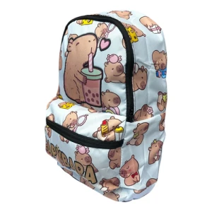 Mochila Capibara Grande Resistente Cómoda Escuela Viajes Azul Claro Estampado