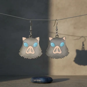 Caravana Mediana Metal Cabeza Inosuke ( Demon Slayer ) Gris Con Azul