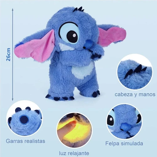 Peluches Stitch Que Respira Y Alivia La Ansiedad Con Sonido Azul - Imagen 7
