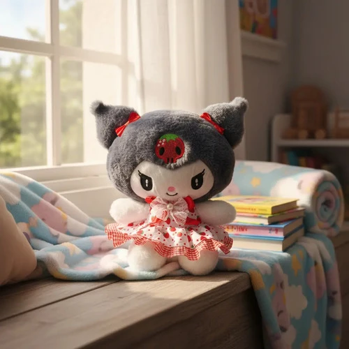 Peluche Mediano Sanrio Kuromi Vestido Fresas 20cm Negro - Imagen 3