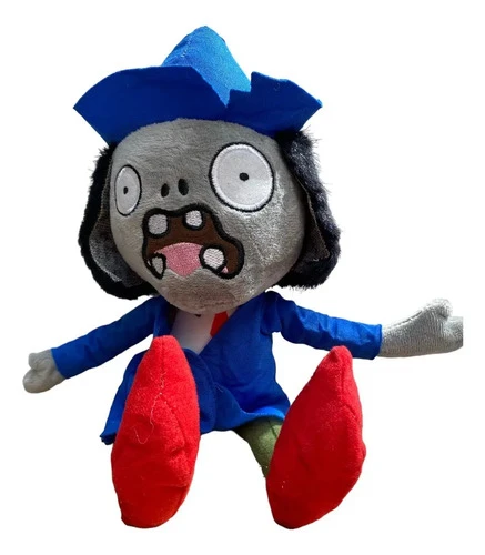 Peluche Mediano Zombie Mago 30 Cm ( Plantas Vs Zombies) Gris Con Rojo Y Azul