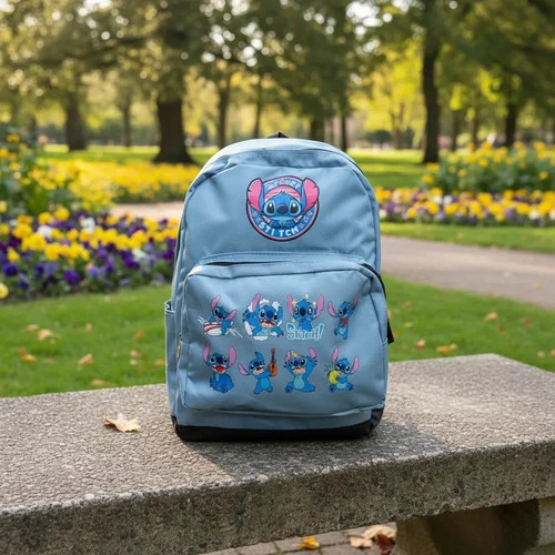 Mochila Escolar Grande Stitch Celeste - Imagen 3