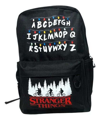 Mochila Escolar Estampada Mundo Geek Stranger Things Negro - Imagen 2