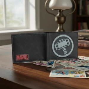 Billetera Portadocumento Con Relieve Marvel Thor Negro Martillo Thor