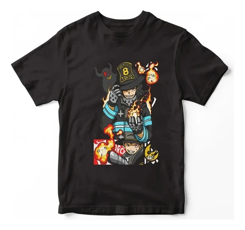 Remera Camiseta Anime Fire Force En'en No Shobotai Mundogeek Negro Shinra Kusakabe 8